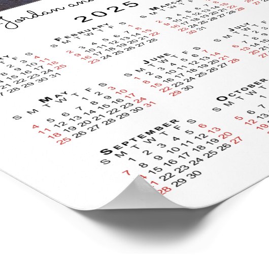 2025年カレンダーあなたの写真と白の名前 ポスター (角)