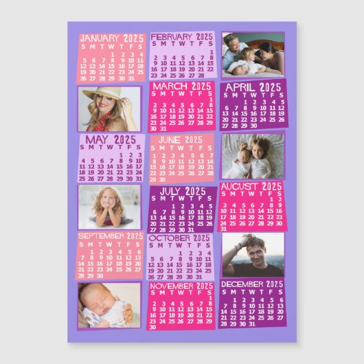 2025年カレンダーかわいい写真モダンコラージュ磁石 (正面)