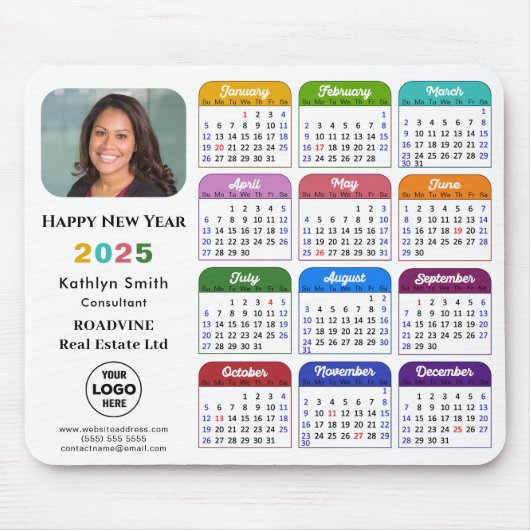 2025年カレンダーのビジネスロゴのミニマルカラフルリスト マウスパッド (正面)