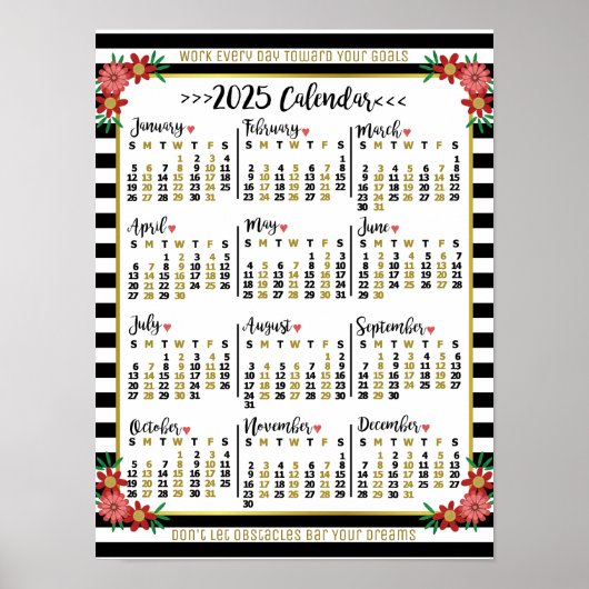 2025年カレンダーのフローラストライプ | カスタムテキスト ポスター (正面)