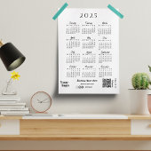2025年カレンダースクリプトタイポグラフィ白