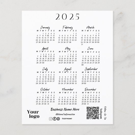 2025年カレンダースクリプトタイポグラフィ白 (正面)