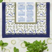 2025年カレンダーブルーベリーステム離れズホワイトネイビーティー キッチンタオル (折り畳み)