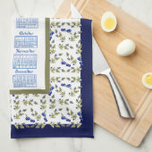 2025年カレンダーブルーベリーステム離れズホワイトネイビーティー キッチンタオル (四つ折り)