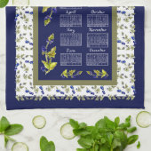 2025年カレンダーブルーベリー離れ茎付き海軍茶 キッチンタオル (折り畳み)