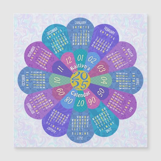 2025年カレンダーボホパープルフラワーカスタムマグネット (正面)