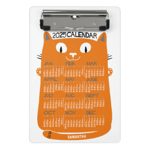 2025年カレンダーミッドセンチュリーオレンジキャット ミニクリップボード