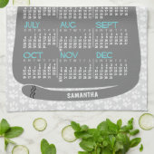 2025年カレンダーミッドセンチュリーグレー猫 キッチンタオル (折り畳み)