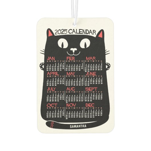 2025年カレンダーミッドセンチュリー黒猫 カーエアーフレッシュナー (裏面)