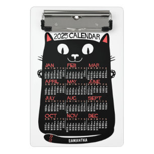 2025年カレンダーミッドセンチュリー黒猫 ミニクリップボード