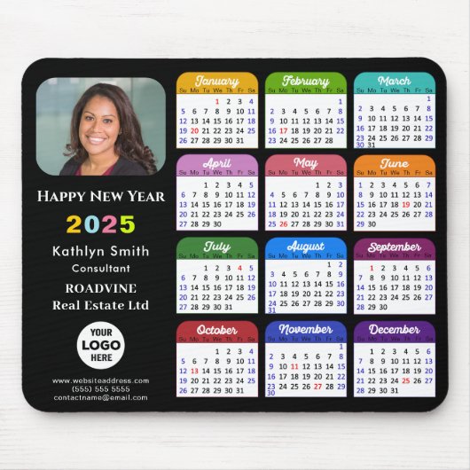 2025年カレンダーモダンBusiness Photo カラフル Black マウスパッド (正面)