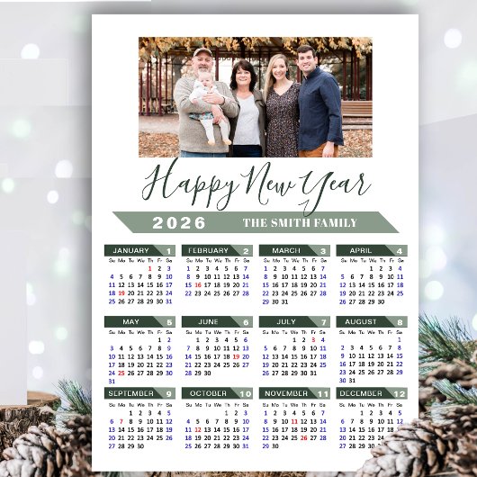 2025年カレンダーモダンSage Greenミニマリスト写真 シーズンカード