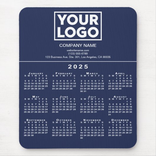 2025年カレンダー会社のロゴとネイビーブルーの文字 マウスパッド (正面)