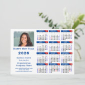 2025年カレンダー会社のロゴ写真シンプル青赤 シーズンカード (スタンド正面)