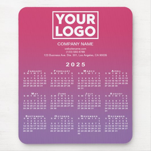 2025年カレンダー会社ロゴピンクから紫グラデーション マウスパッド (正面)