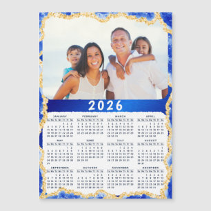2025年カレンダー写真磁石(青と金ゴールド色)