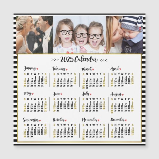 2025年カレンダー名門私立校風のストライプ |写真カスタム写真 マグネット招待状 (正面)
