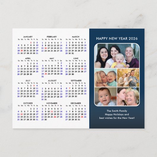 2025年カレンダー家族フォトブルーモダンミニマリスト シーズンポストカード (正面)