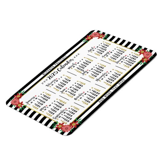 2025年カレンダー年月次フローラストライプ名門私立校風の マグネット (左側)