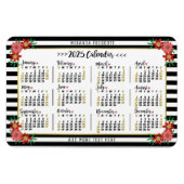 2025年カレンダー年月次フローラストライプ名門私立校風の マグネット (横)