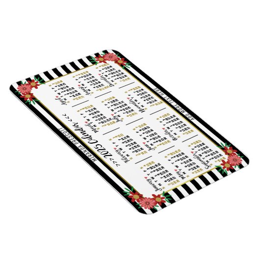 2025年カレンダー年月次フローラストライプ名門私立校風の マグネット (右側)