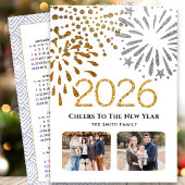 2025年カレンダー新年花火金ゴールド家族写真 シーズンカード