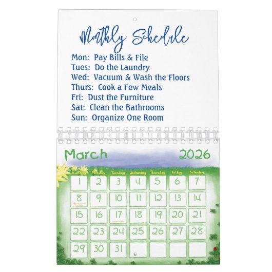 2025年カレンダー月次予定フローラ牛 カレンダー (3月 2026)