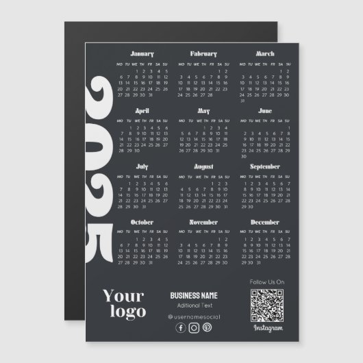 2025年カレンダー白黒企業の マグネット招待状 (正面/裏面)