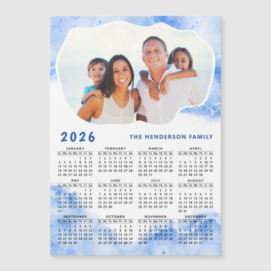 2025年カレンダー磁石家族の写真名青白 (正面)