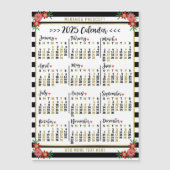 2025年カレンダー黒ストライプフローラ名前をカスタムする マグネット招待状 (正面)