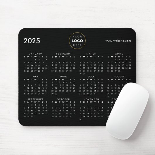 2025年カレンダー ビジネス ロゴ ブラック マウスパッド (マウス)