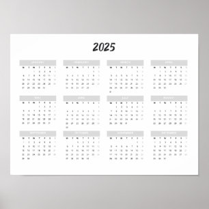 2025年カレンダー 月別 ホーム 学校 オフィス 壁掛け ポスター
