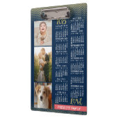 2025年カレンダーNavy Coral金ゴールドファミリーフォトコラージュ クリップボード (左)