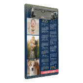 2025年カレンダーNavy Coral金ゴールドファミリーフォトコラージュ ミニクリップボード (アングル)
