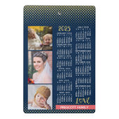 2025年カレンダーNavy Coral金ゴールドファミリーフォトコラージュ ミニクリップボード (裏面)