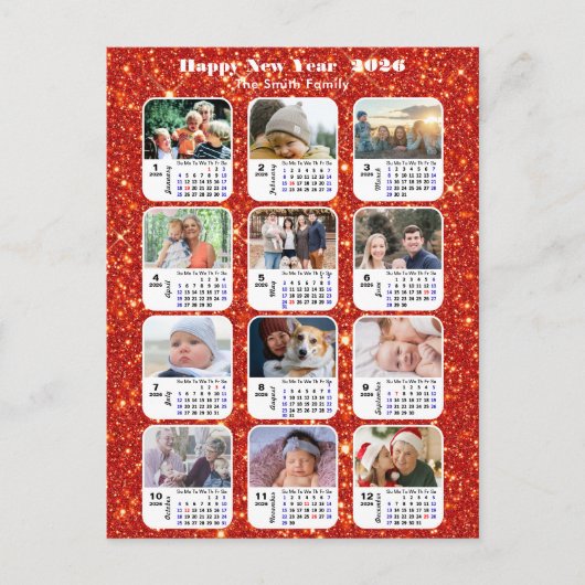 2025年カレンモダンダファミリー12フォトレッドグリッター シーズンポストカード (正面)