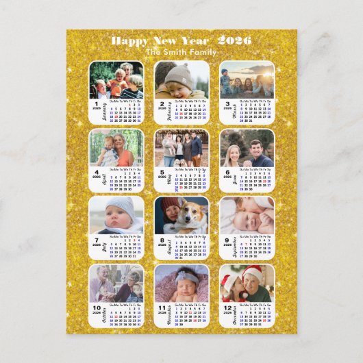 2025年カレンモダンダファミリー12写真金ゴールドグリッター シーズンポストカード (正面)