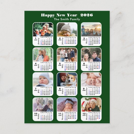 2025年カレンモダンダーグリーンファミリー12フォトコラージュ ポストカード (正面)