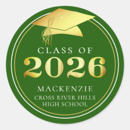 2025年クラスのエレガントグリーン金ゴールドパーソナライズされた ラウンドシール