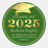 2025年クラスのグリーンエレガント金ゴールド差出人住所 ラウンドシール (正面)