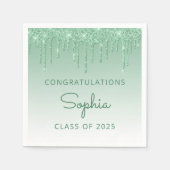 2025年クラスのグリーングリッタードリップ卒業 スタンダードカクテルナプキン (正面)