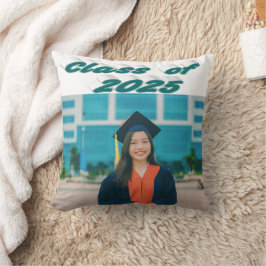 2025年クラスのグリーンタイポグラフィ卒業写真 クッション