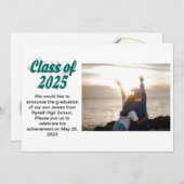 2025年クラスのグリーン文字卒業写真 招待状 (正面/裏面)