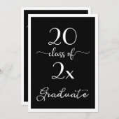 2025年クラスのシックな白黒卒業パーティー 招待状 (正面/裏面)