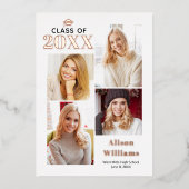 2025年クラスのバラ金ゴールドフォイル卒業4枚 箔招待状 (正面)