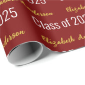 2025年クラスのフルネーム深い赤白金ゴールド ラッピングペーパー (ロールコーナー)