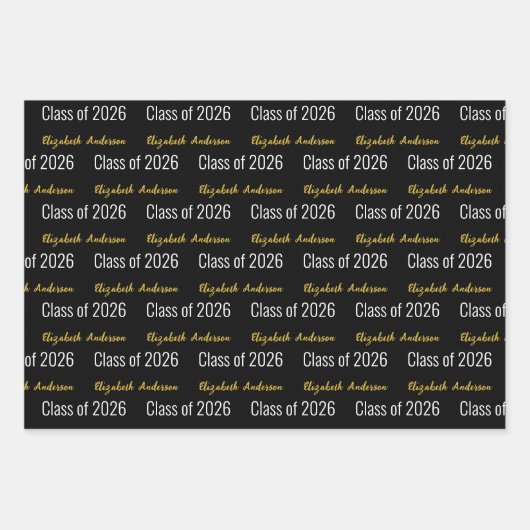 2025年クラスのフルネーム白黒金ゴールド ラッピングペーパーシート (正面2)