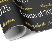 2025年クラスのフルネーム白黒金ゴールド ラッピングペーパー (ロールコーナー)