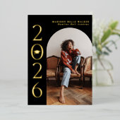 2025年クラスのブラックアーチフレームの卒業 箔招待状 (立ち正面)