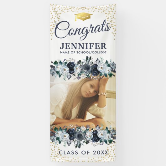 2025年クラスのブルーフローラ卒業ドア 横断幕 (縦)